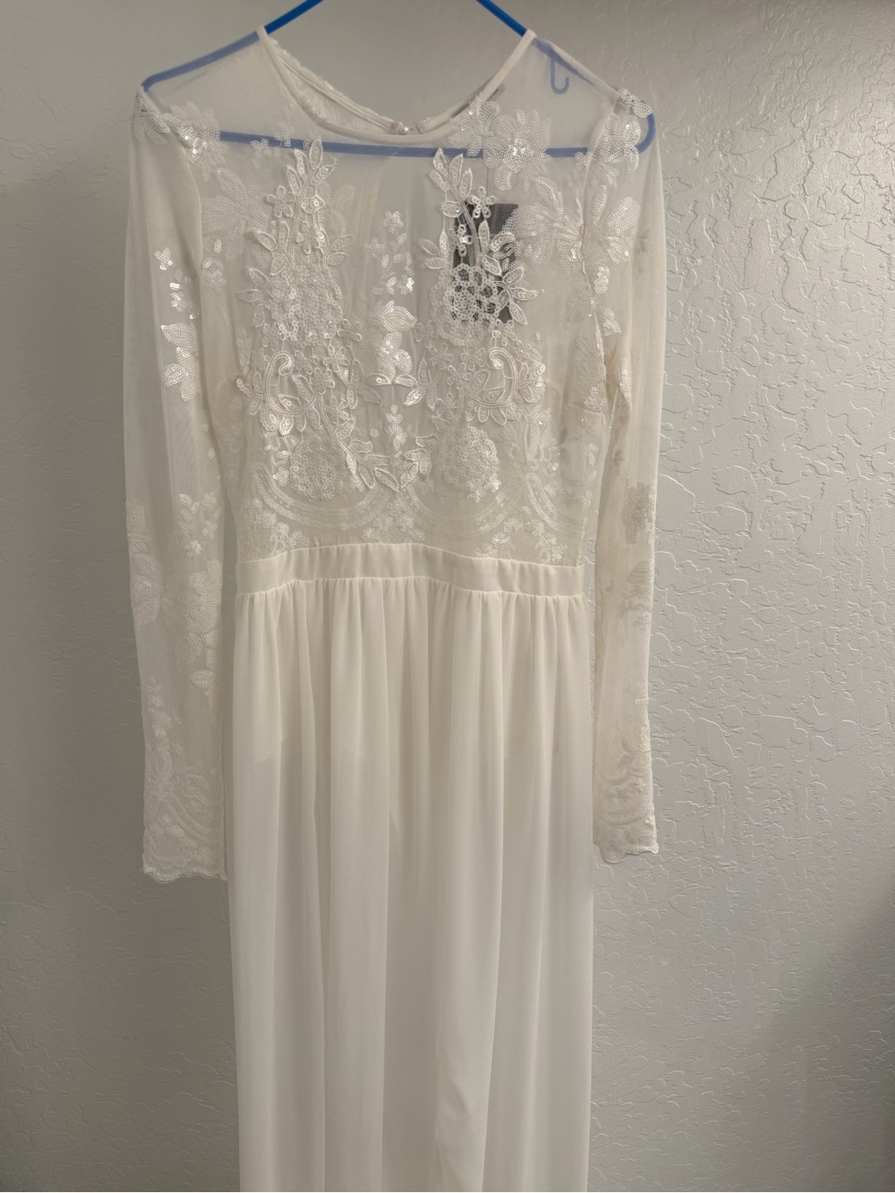 Fashion Nova Ivory Lace Long Sleeve Maxi Dress
